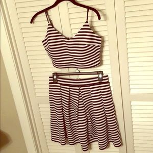 Striped 2 piece spaghetti top and skirt